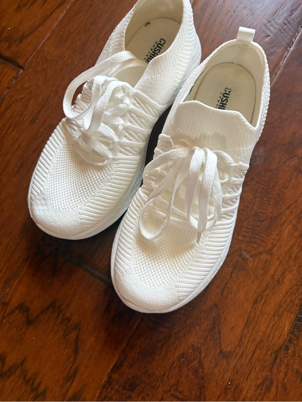 DREW Women's White Knit Lace-Up Sneakers